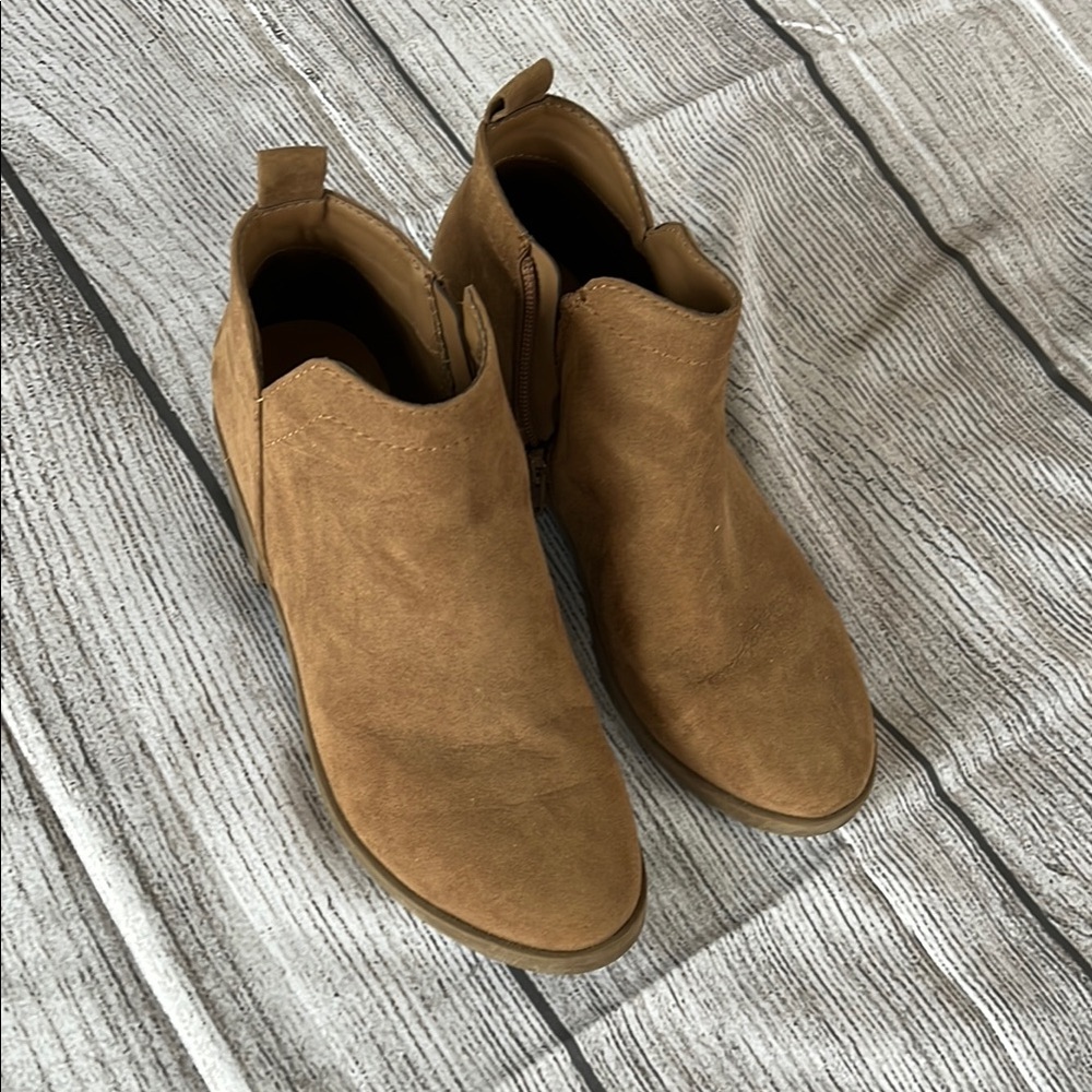 Time and Tru Tan Ankle Booties Faux Suede Slip-On